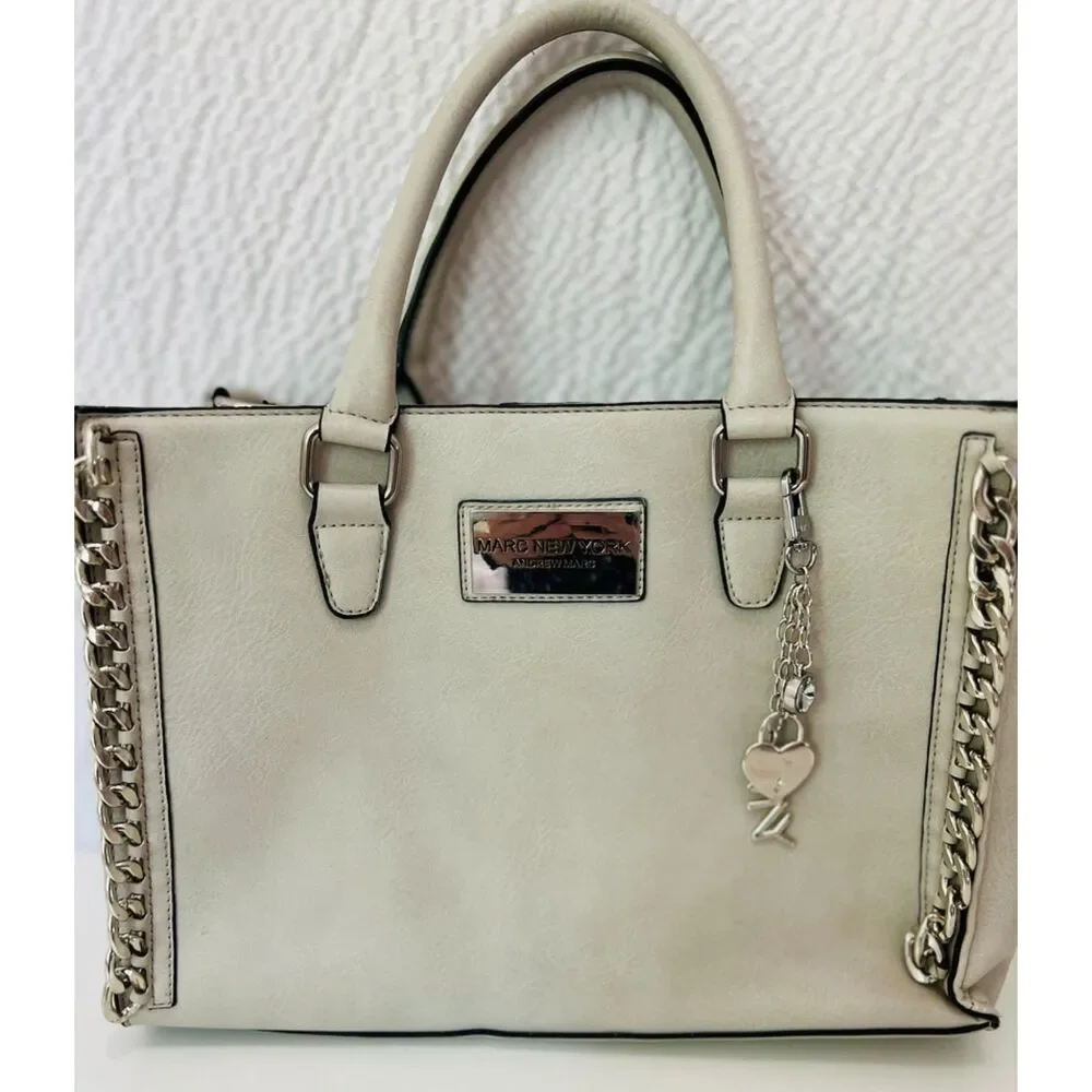 Vintage Marc New York faux white leather satchel with chain detail